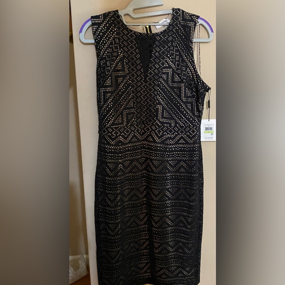 NWT CALVIN KLEIN Sleeveless Black Lace Dress (Nude Lining) Size 4